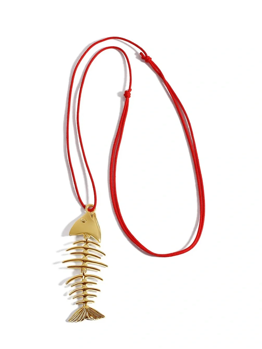 18k Gold Plated  Fishbone Pendant on Red Cord Necklace NWOT